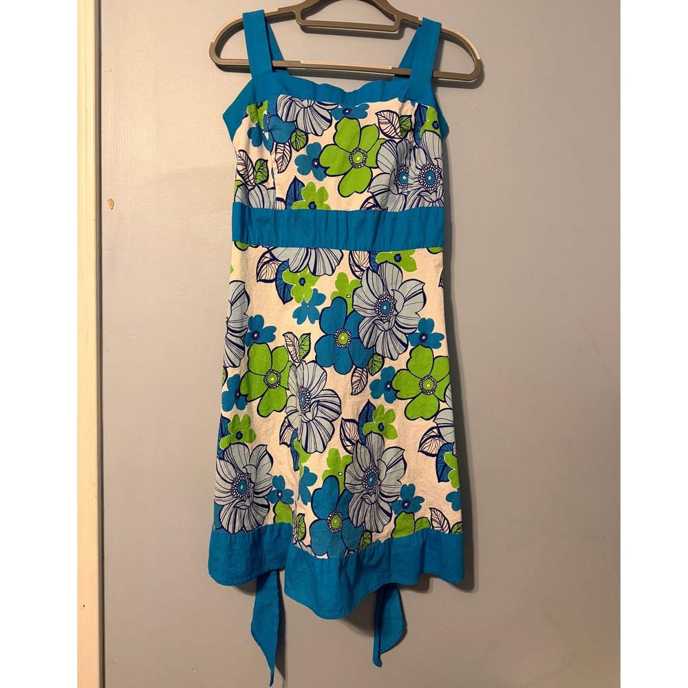 Pulse Women's 2X Floral Sun Dress Blue Green White Cotton Spandex Made USA 2132